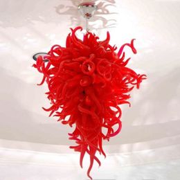 Romantic Red Coloured Pendant Lamps LED Hand Blown Glass Chandelier Home Indoor Lighting Dining Living Room Decor 24 by 32 Inches