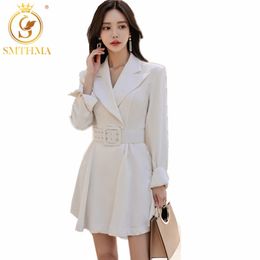 High Quality est Fashion Designer Korea Dress Women's Long Sleeve Notched Mini White Vestidos 210520