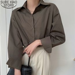 Fashion Solid Shirts Vintage Long Sleeve Women Coffee Colour Loose Spring All-match Casual Ladies Tops Blusas 13169 210506