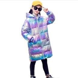 2020 Autumn Winter Hooded Children Down Jackets For Girls Shiny Color Warm Kids Down Long Coats For Boys 2-13Y Outerwear Clothes H0909