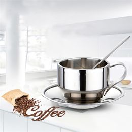 Stainless Steel Coffee Cup 3 Set With Dish Spoon Sweet Taste Afternoon Tea Sugar Bowl Bella Barista Beauty 210423