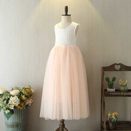 Girls Sleeveless Straight Tulle Dress Solid Lace Flower Princess Vintage Embroidery Tiered Vestido Clothes 210529
