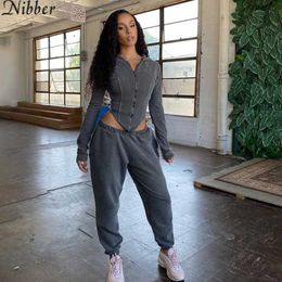 Nibber Patchwork autumn winter Hooded sportwear pure irregular tops high waist trousers Fitness outfit woman's new jogging suit Y0625