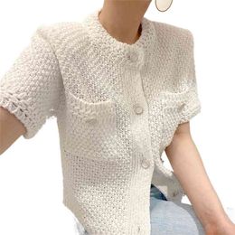 Fashion women's cardigan simple and versatile round neck chic single-breasted design loose knit sweater cropped 210520