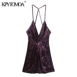 Women Sexy Fashion With Knot Velvet Mini Dress Backless Thin Straps Female Dresses Vestidos Mujer 210420