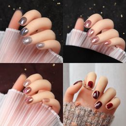 Fashion 24 pcs Women False Nail Set Opal Colour Shining Recyclable Fake Nails with Jelly Glue Package