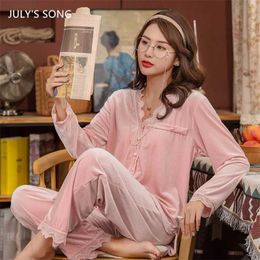 July's Song Winter Pajamas Set Soft Velvet Casual Loose Sexy Woman Warm Lace Sleepwear Plus Size Autumn Nightwear Female M-5XL 211215