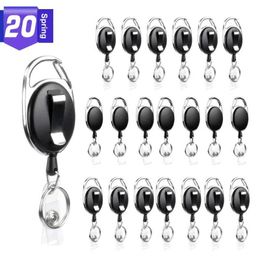 20 Large Pack Black Retractable Badge Id Card Holders Keyring with Carabiner Reel Clips Keychain Fashion Jewelry Unisex H0915