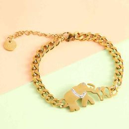 Fashion new personalized dign titanium steel lovely elephant shape diamond inlaid Bracelet versatile female accsori