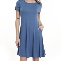 Loose Short Sleeve Solid Pocket Tshirt Dress Women Summer es Streetwear Casual O-Neck Cotton A-line Vestidos 210522
