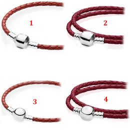 Designer Jewelry 925 Silver Bracelet Charm Bead fit Pandora Leather Cord Red Square Head Round Head Slide Bracelets Beads European Style Charms Beaded Murano