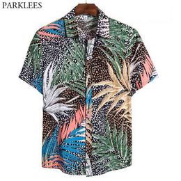 Stylish Leopard Floral Print Hawaiian Shirt Men Short Sleeve Aloha Holiday Beach Wear Shirts Mens Casual Party Vacation Clothing 210522