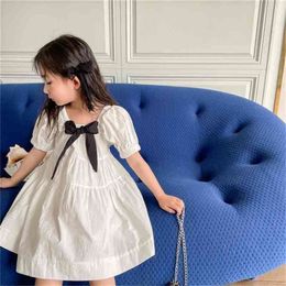 Summer Arrival Girls Fashion Princess White Dress Kids Cotton with Bow 210528