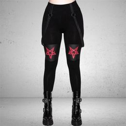 Women Pants Gothic Bodycon Pencil Summer Black Punk Style Streetwear High Waist Five-pointed Star Print Leggings Fashion 210925