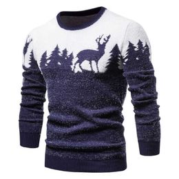 New Winter Men Christmas Tree Deer Print Mens Sweaters Casual O-neck Male Pullovers Slim Sweaters Pull Men Y0907