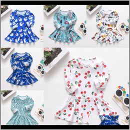 Baby Clothing Baby Kids Maternity Drop Delivery 2021 Dresses 6 Colours Long Sleeve Cotton Cartoon Snowman Cherry Dinosaur Shark Dress Clothes