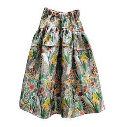 [EWQ] Pleated Tutu Skirt High Waist Jacquard Ball Gown Skirts Trendy Clothing Spring Vintage Flower Ladies Clothing 16W540 210423