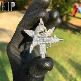 Hip Hop Guardian Angel Bling Cubic Zirconia AAA CZ Stones Necklaces & Pendants Men Rapper Jewelry With Solid Back