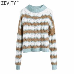 Women Fashion O Neck Colour Matching Hollow Out Crochet Short Knitting Sweater Female Chic Casual Pullovers Tops S571 210416