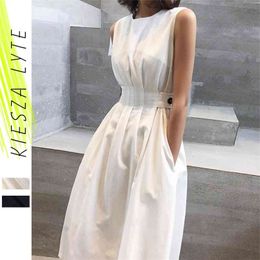 Vintage Women Fashion Dress Solid Colour Black White Elegant Evening Party Casual Ofiice Lady Midi Dresses Summer High Quality 210331