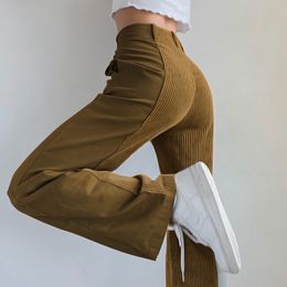 Fashion Streetwear Autumn Vintage Women Pants Corduroy Patchwork Wide Legs Straight High Waist Sexy Female Trouser Y2k