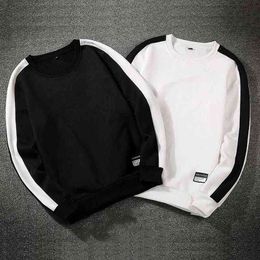 black white solid men Loose casual Sweatshirts Men's Style Casual Fashion Patchwork O-Neck Long SleevesTop Blouse hoodie 211217