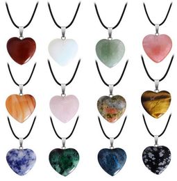 Natural Crystal Stone Pendant Necklace Hand Carved Creative Heart Shaped Gemstone Necklaces Fashion Accessory Gift With Chain