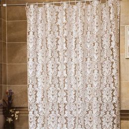 Home Waterproof Bathing Shower Curtain Morocco White Shower Curtain PEVA Floral Curtain Hook Bathroom Transparent Curtains D30 211116