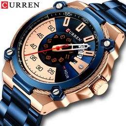 Curren Design Watches Men's Watch Quartz Clock Male Fashion Stainless Steel Wristwatch with Auto Date Causal Business New Watch Q0524
