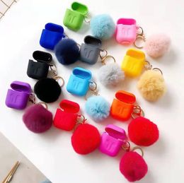 Bag Accessories Silicone Cases For Bluetooth With Pompom Keychain Shockproof Protective Earphone Cover Fashion Protector Case 12 Colors