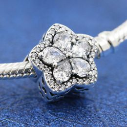 100% 925 Sterling Silver Sparkling Snowflake Pave Charm Bead Fits European Pandora Jewellery Charm Bracelets