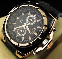 2021 Vogue V6 Strips Hour Marks Round Dial Golden Case Quartz Hours Analogue Silicone fashion Watch Men relogio masculino