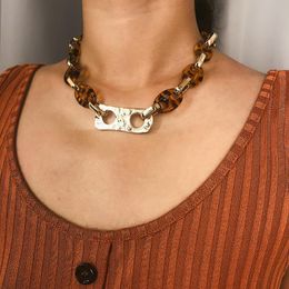 Fashion Large Chain Choker Necklaces For Women Brown Leopard Acrylic Female Metal Jewelry Accessories Chokers
