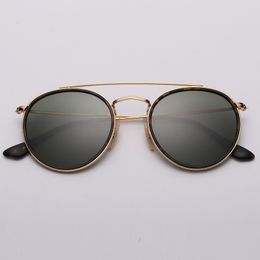 Quality Sunglasses Women Men Glass Lenses Womens 3647n Double Bridge Round Male Lentes De Sol Gafas