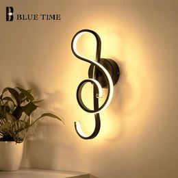 led notes NZ - Wall Lamps Design Musical Note Shape LED For Living Room Dining Bedroom Black&White Finished Lights Home
