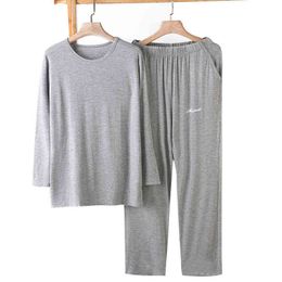 Plus Size 5XL Modal Pyjamas For Men Comfortable Thin Sleepwear Loose Casual Home Clothes Long Sleeve Pyjama Trousers 2 Piece Set 211111
