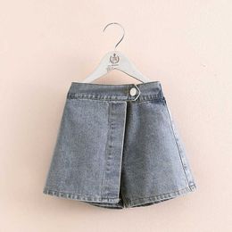 Summer Casual Design 2 3 4 5 6 7 8 9 10 Years Cotton Button Denim Gray Short Culottes Shorts For Kids Baby Girl 210529