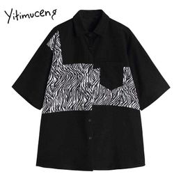 Yitimuceng Irregular Blouse Women Button Up Shirts Oversize Turn-down Collar Short Sleeve Summer Korean Fashion Tops 210601