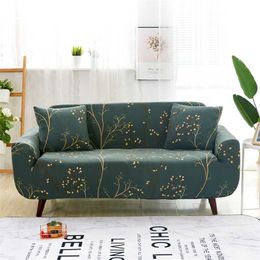 Svetanya Dark Green Pastoral Leaves Sofa Covers Slipcover Stretch Elastic Spandex Loveseat L Shape Sectional Sofa Chair 211102