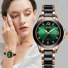 SUNKTA Fashion ladies wrist watches Luxury Brand Crystal Dress Women Watch Ceramic Wristwatch Quartz Watch 210517