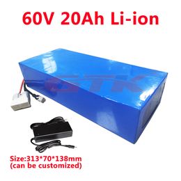 Powerful E bike battery 60v 20ah lithium battery with BMS 1500W for electric motor ebike scooter+3A charger