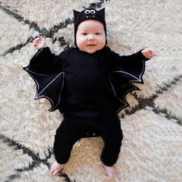 Baby Bat Rompers Costume Halloween Cosplay Clothing Infant Boys Girls Hoodies Jumpsuits Bat Hat Sets Long Sleeves Outfit Black 210413