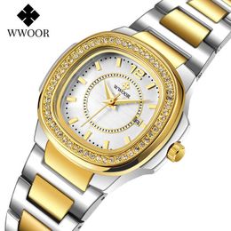 Woman Watches Famous Brand WWOOR Stylish Ladies Watches Silver Gold Watch Women Diamond Wristwatches Montre Femme 210527