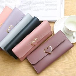 Women Long Wallets PU Leather Luxury Heart-shaped Simple Fashion Multifunctional Purses Pocket Card Holder Buckle Clutch Bag