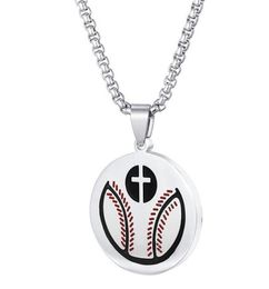 Titanium Sport Accessories round cross Baseball Bat necklace Pendant Gold Silver Black Colour Stainless Steel softball Pendants Necklace