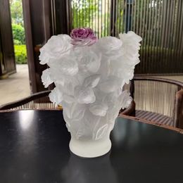 Eatern Luxury Crystal Roses Flowers Vase Living Room Transparent Home Decoration Accessories Tabletop Traditional Colored Glaze Flower Vases Table Glass Crafts