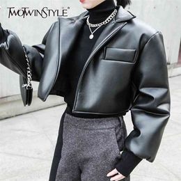 PU Leather Short Thick Jacket For Women Lapel Long Sleeve Black Jackets Female Fashion Spring Clothing 210524