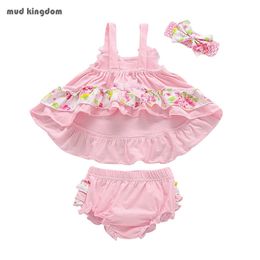 Mudkingdom Baby Girls Bloomer Set Ruffle Bohemia Cute Sleeveless Summer 3Pcs Outfits with Headband Clothes 210615