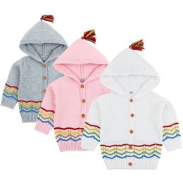0-3Yrs Baby Rainbow Embroidery Knitted Sweater Girl Autumn Stripe Cardigan Boys Sweaters for Girls Kids Clothes 210417
