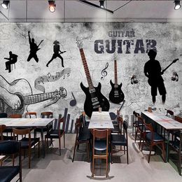 Custom 3D Mural Wallpaper Retro Hand Painted Music Theme Wallpaper Guitar Graffiti Cement Wall Fresco Restaurant KTV Bar Murals